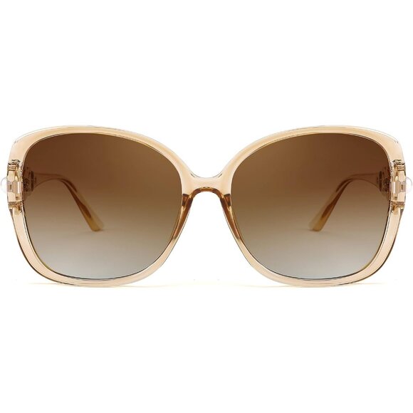 Womens Gold Fashion Sunglasses Square Frame With Pearl Sparkling Eyes Protection - Picture 9 of 15